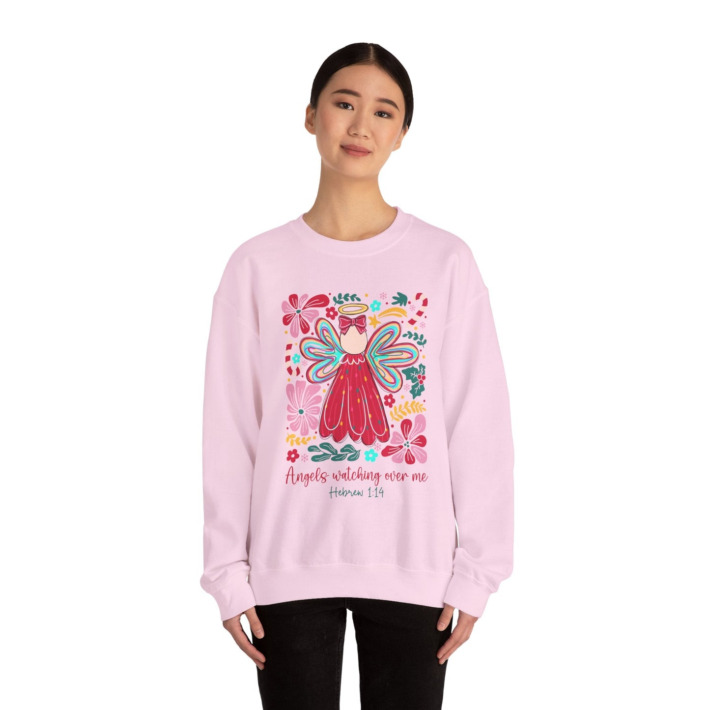 Angels Watching Over Me - Hebrews 1:14 Christmas Sweatshirt - Nazareth Treasures