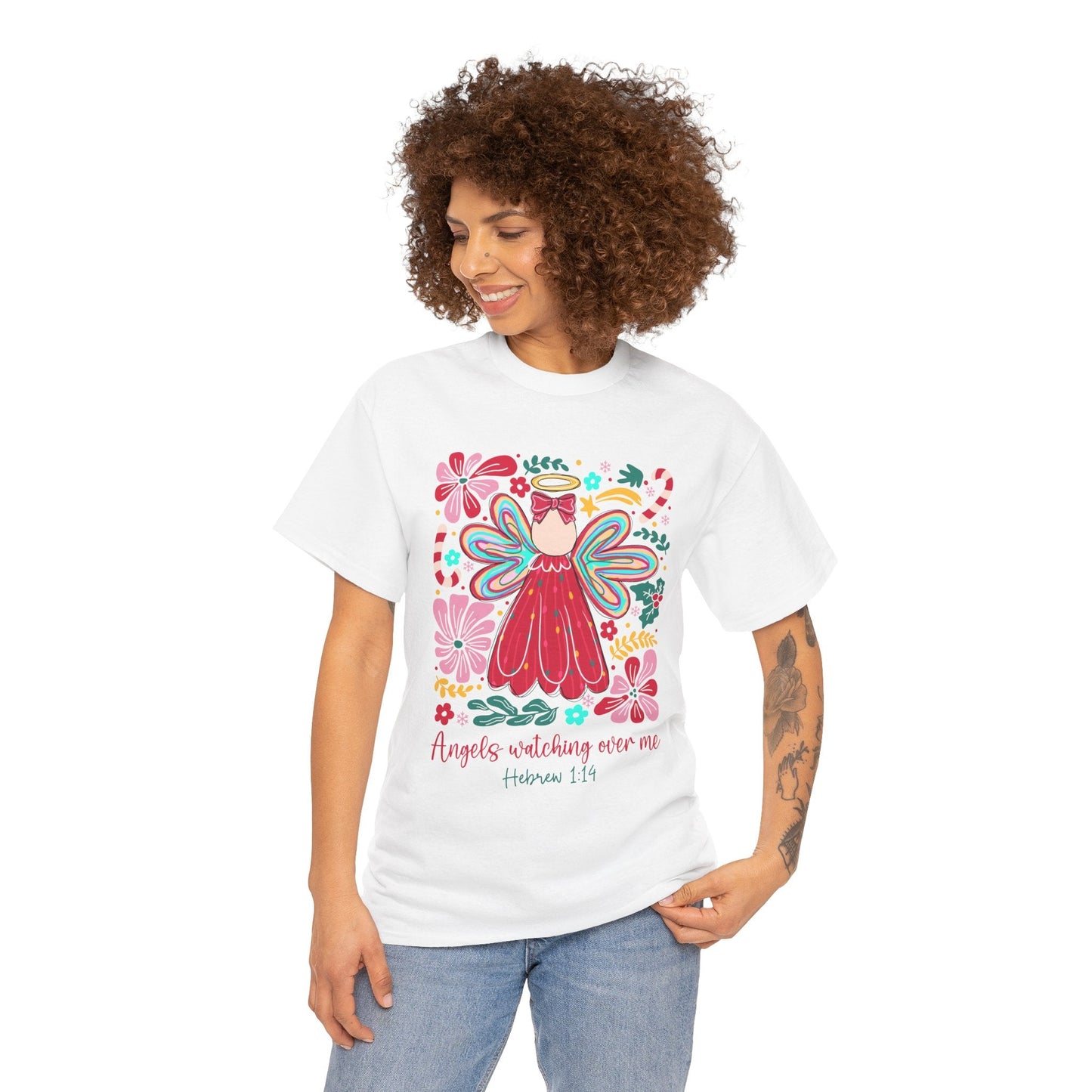 Angels Watching Over Me - Hebrews 1:14 Christmas T-shirt - Nazareth Treasures