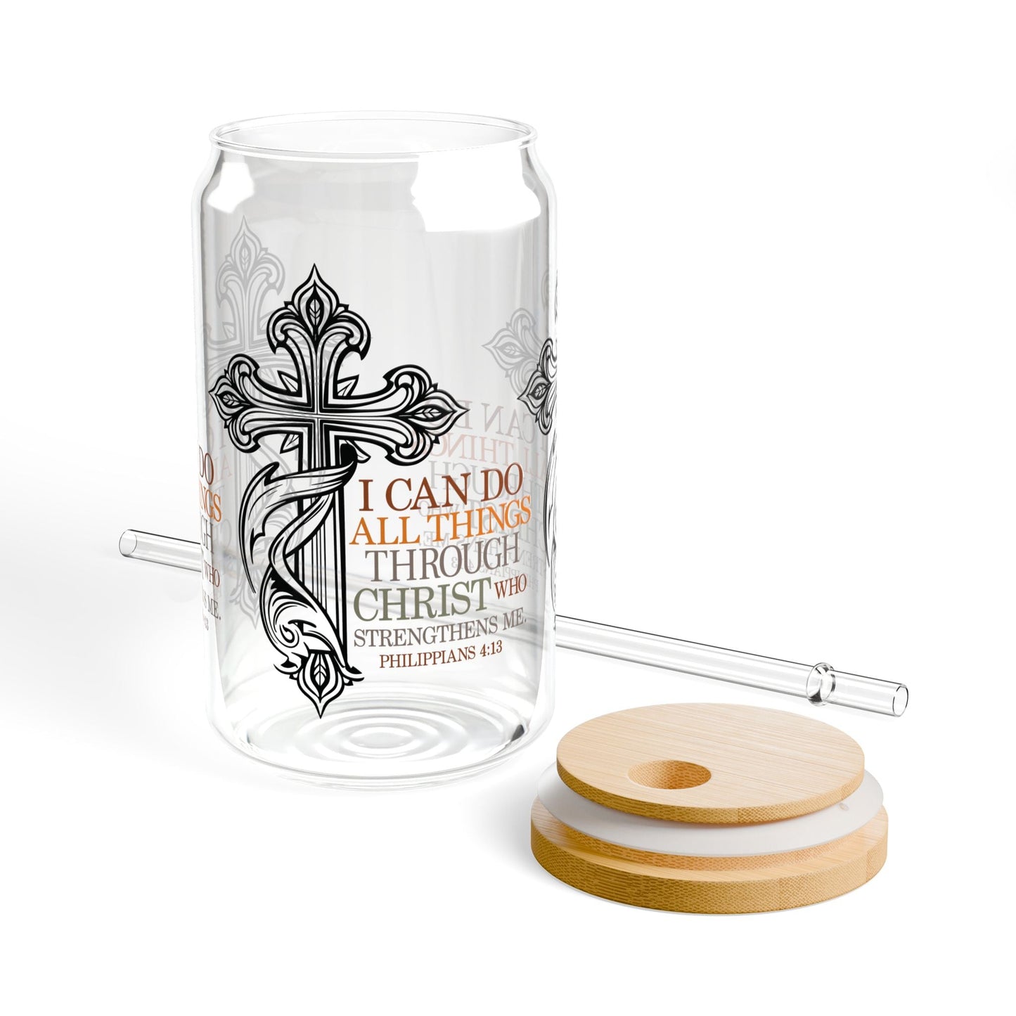 Philippians 4:13 Cup Glass, 16oz - Mug - Nazareth Treasures