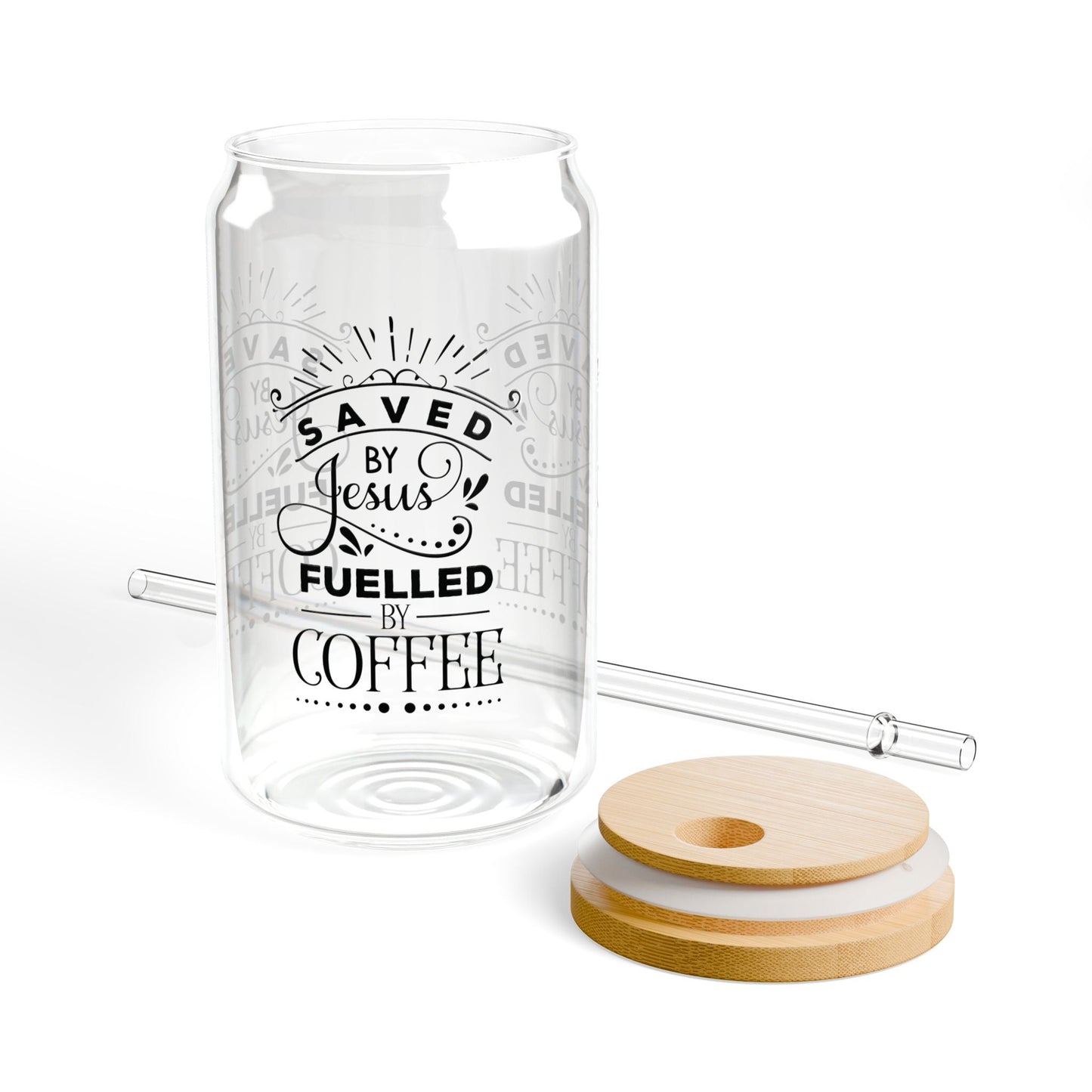 Saved by Jesus fuelled by coffee - Cup Glass, 16oz - Mug - Nazareth Treasures