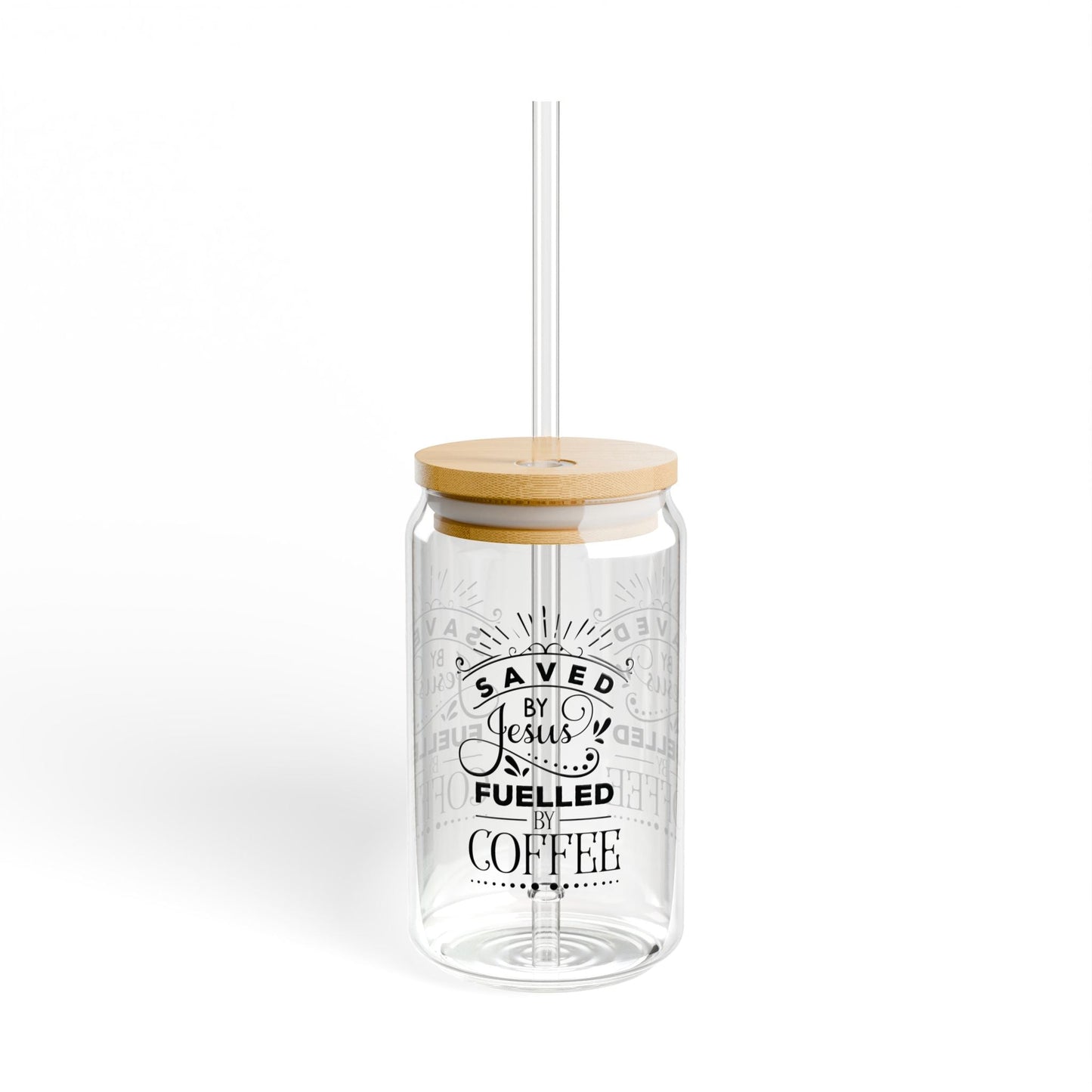 Saved by Jesus fuelled by coffee - Cup Glass, 16oz - Mug - Nazareth Treasures