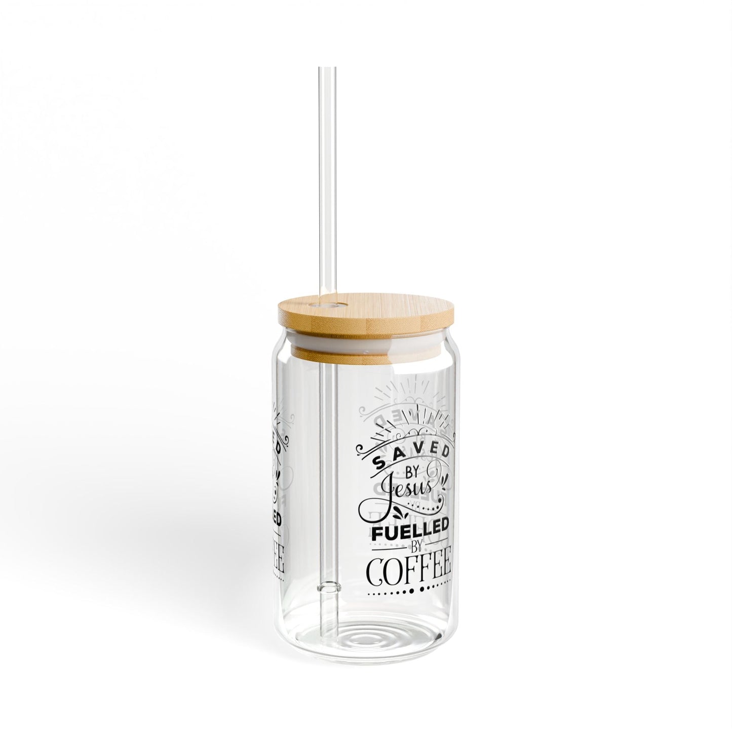 Saved by Jesus fuelled by coffee - Cup Glass, 16oz - Mug - Nazareth Treasures