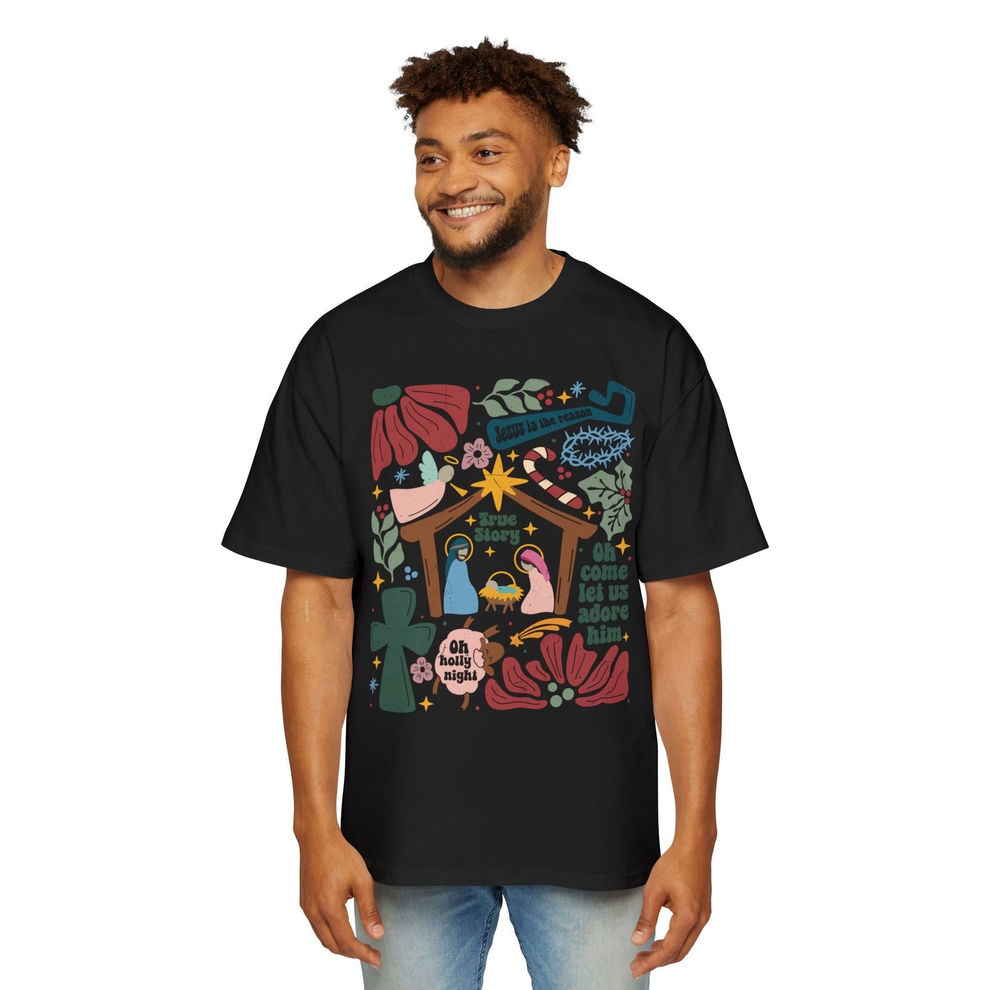 True Story Nativity - Christmas Oversized T-shirt - T-Shirt - Nazareth Treasures