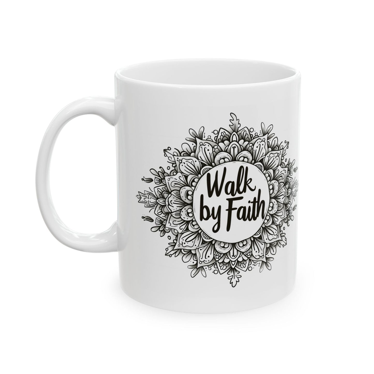 Walk By Faith , Mandala Leaves - Mug - Mug - Nazareth Treasures