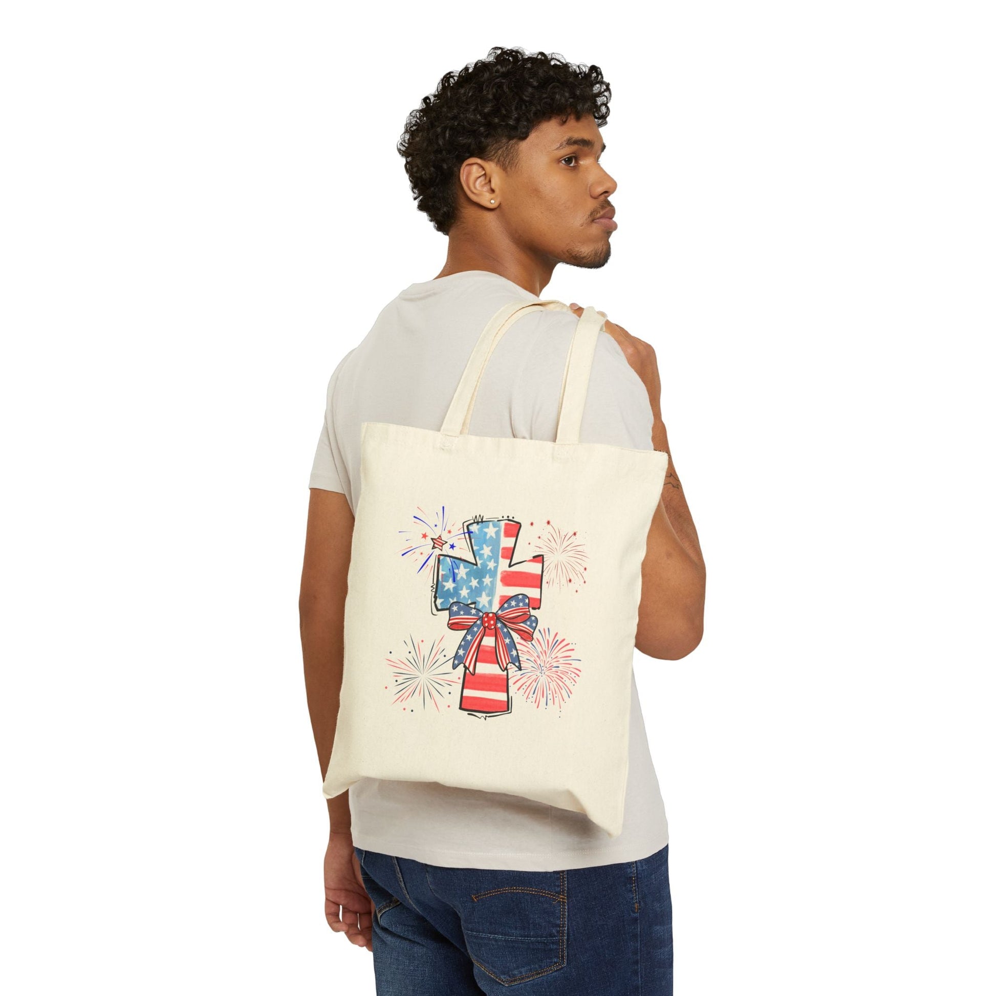America Faith Cross Cotton Tote Bag - Nazareth Treasures