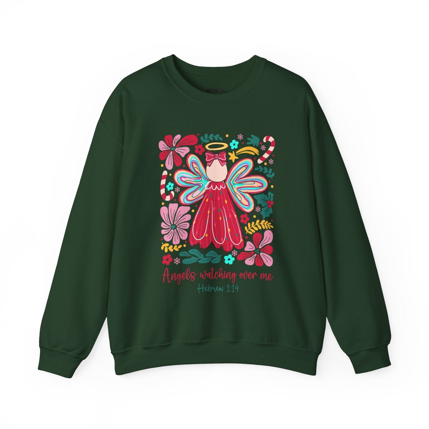 Angels Watching Over Me - Hebrews 1:14 Christmas Sweatshirt - Nazareth Treasures