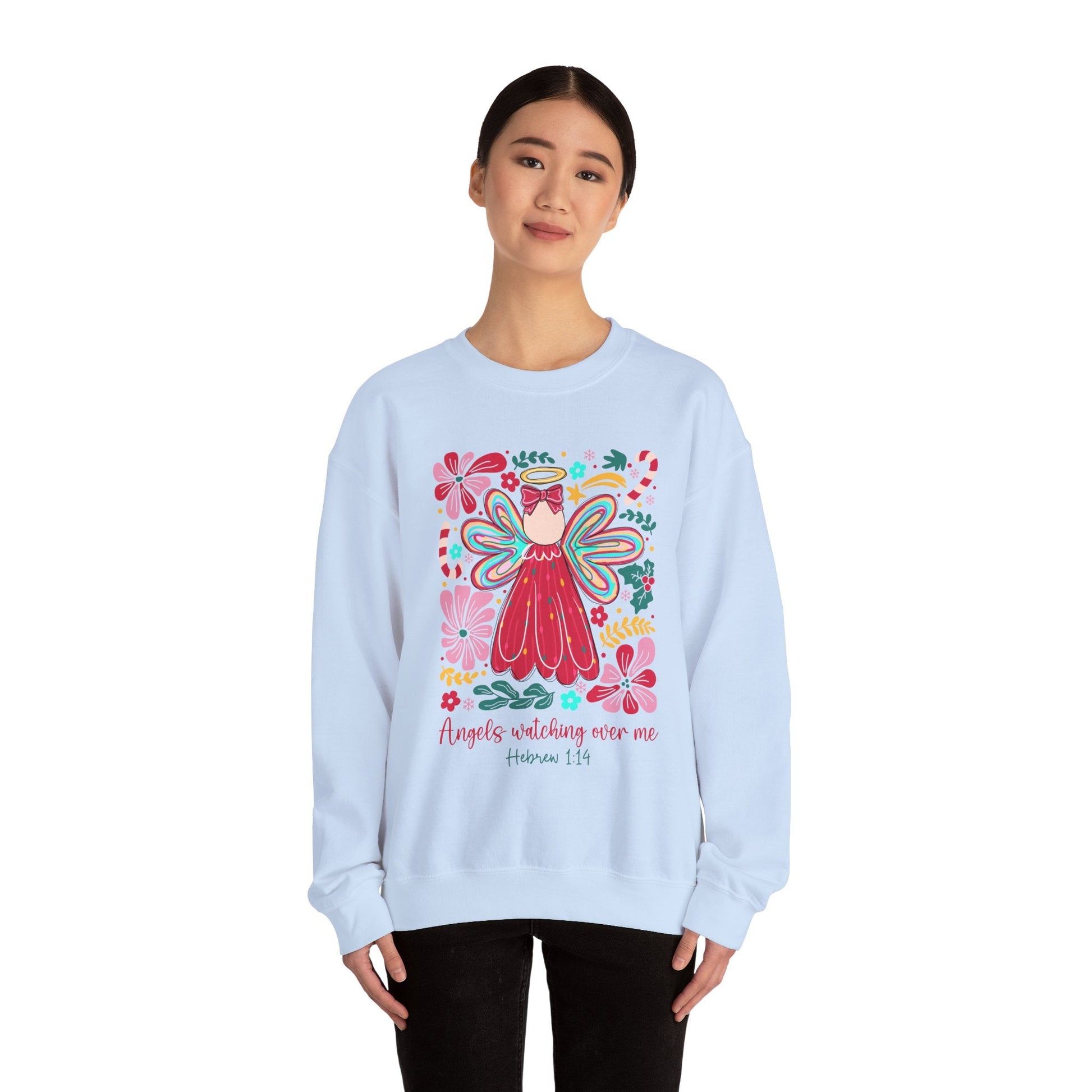 Angels Watching Over Me - Hebrews 1:14 Christmas Sweatshirt - Nazareth Treasures