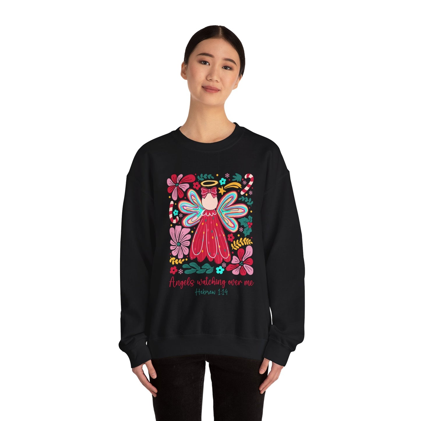 Angels Watching Over Me - Hebrews 1:14 Christmas Sweatshirt - Nazareth Treasures