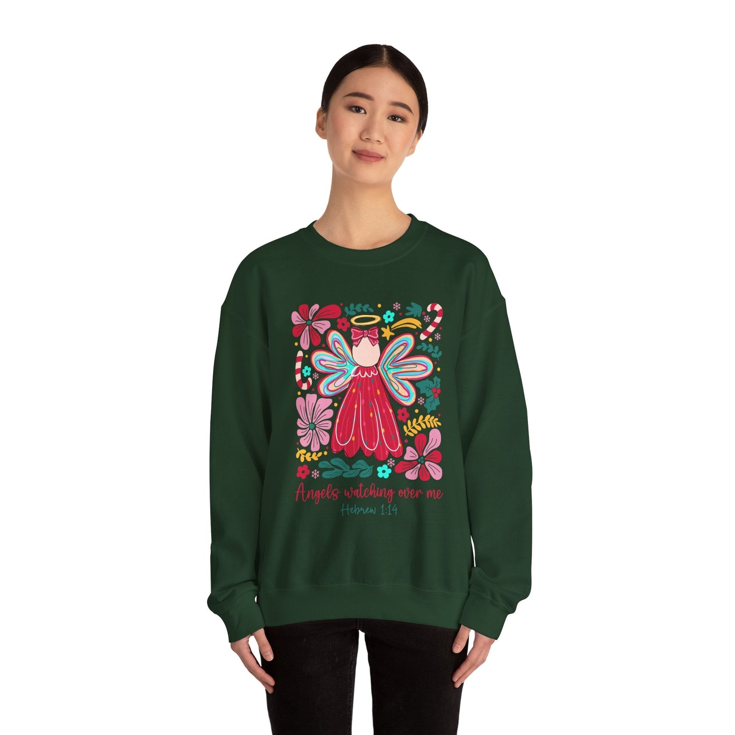 Angels Watching Over Me - Hebrews 1:14 Christmas Sweatshirt - Nazareth Treasures