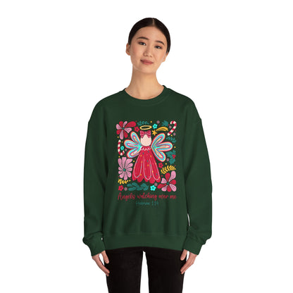 Angels Watching Over Me - Hebrews 1:14 Christmas Sweatshirt - Nazareth Treasures