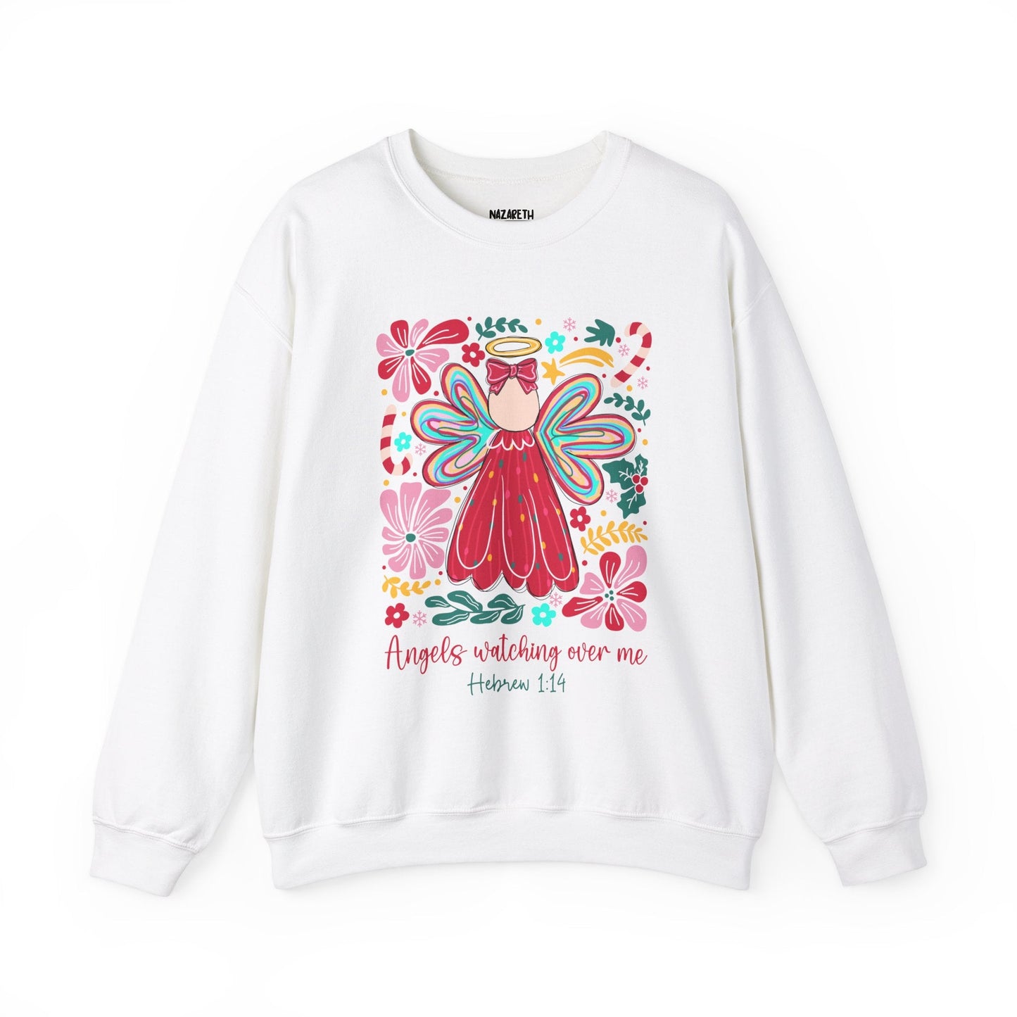Angels Watching Over Me - Hebrews 1:14 Christmas Sweatshirt - Nazareth Treasures