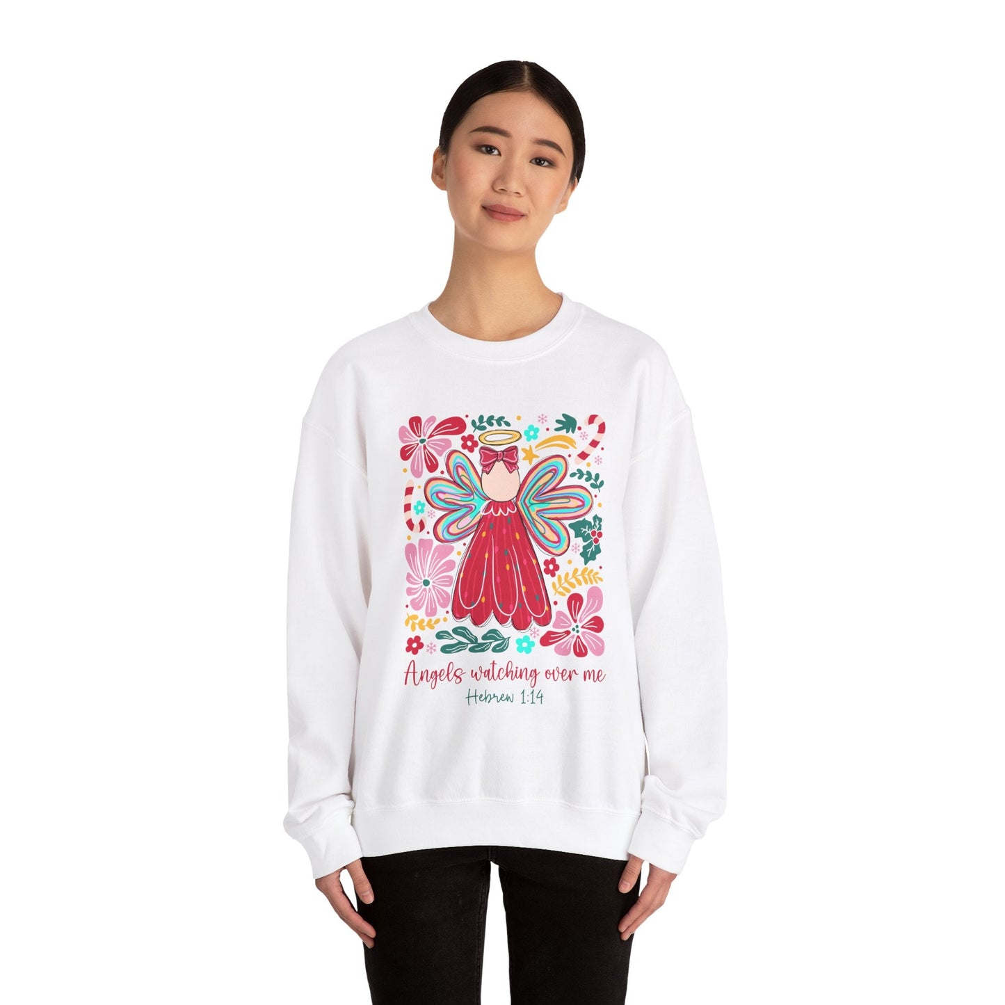 Angels Watching Over Me - Hebrews 1:14 Christmas Sweatshirt - Nazareth Treasures