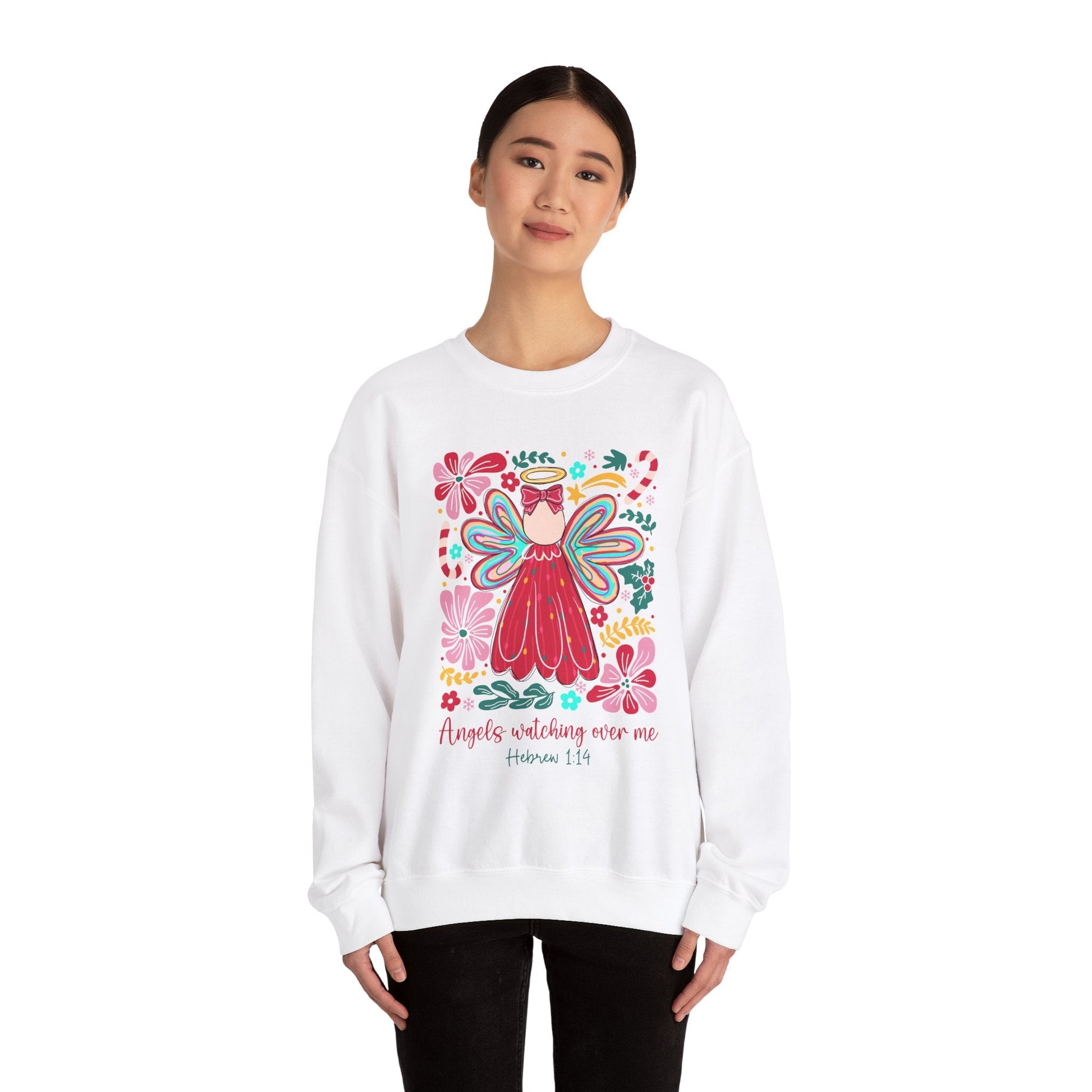 Angels Watching Over Me - Hebrews 1:14 Christmas Sweatshirt - Nazareth Treasures