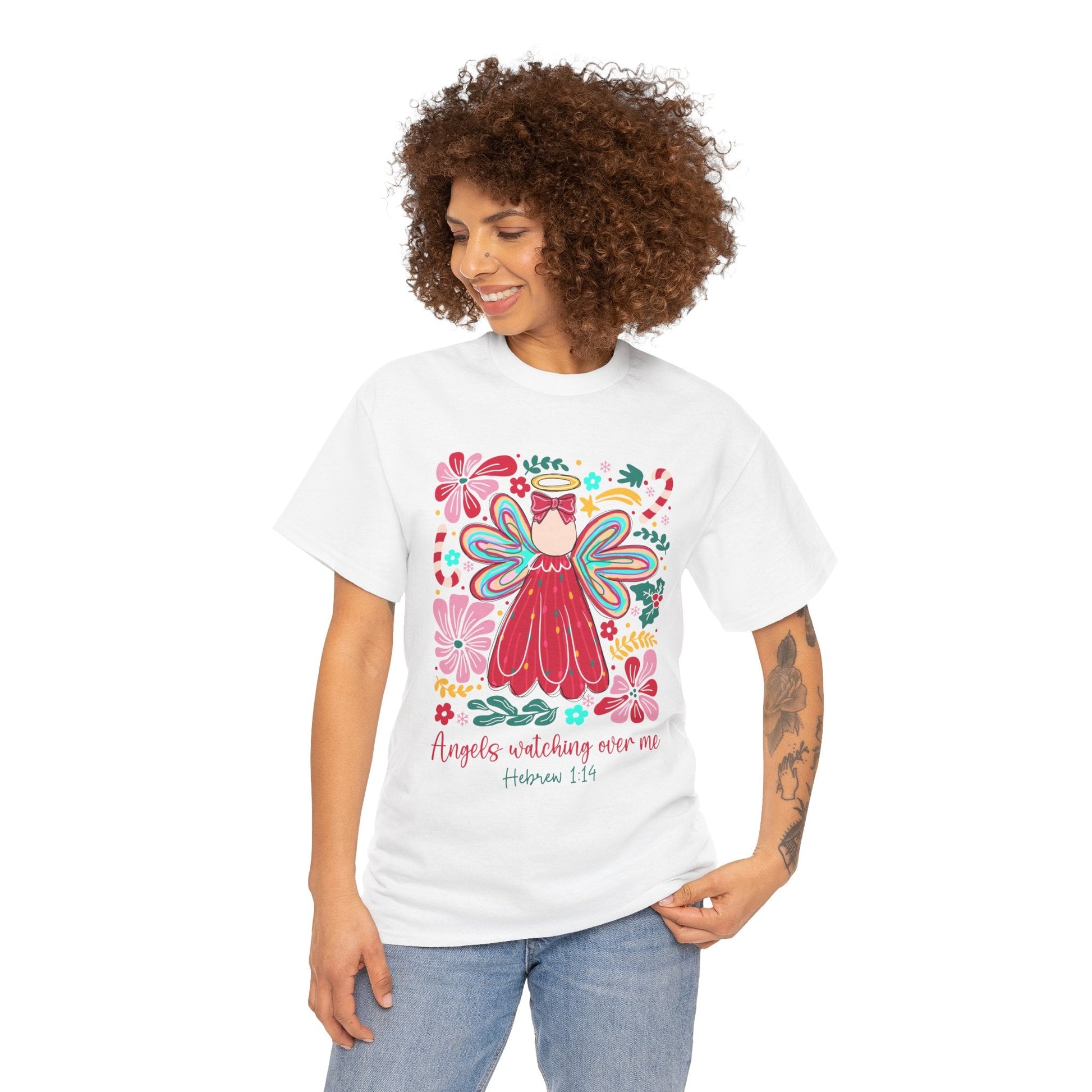 Angels Watching Over Me - Hebrews 1:14 Christmas T-shirt - Nazareth Treasures