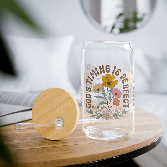 God's Timing Is Perfect Cup Glass, 16oz - Mug - Nazareth Treasures