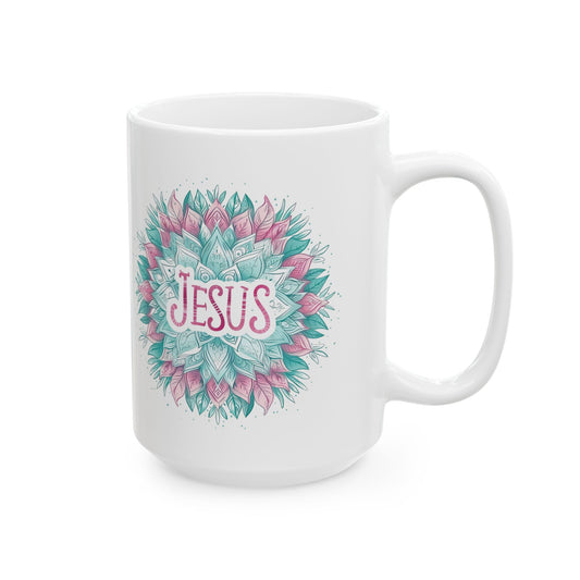 Jesus , Mandala Leaves - Mug - Mug - Nazareth Treasures
