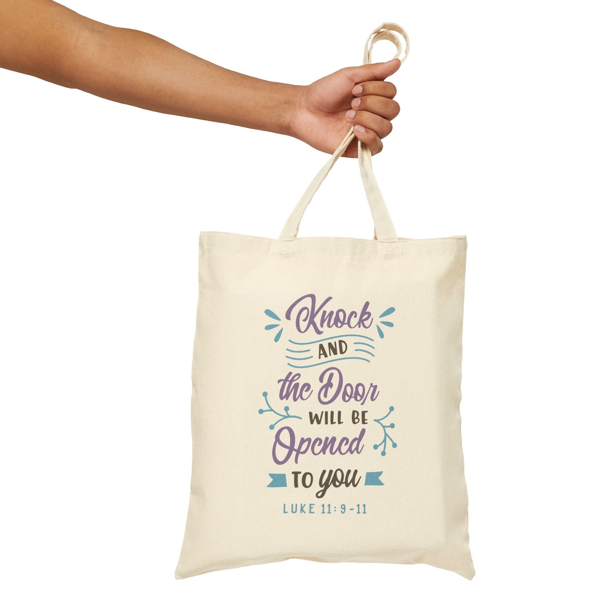 Knock and the door will be opened to you - Luke 11:9 - 11 - Cotton Canvas Tote Bag - Bags - Nazareth Treasures