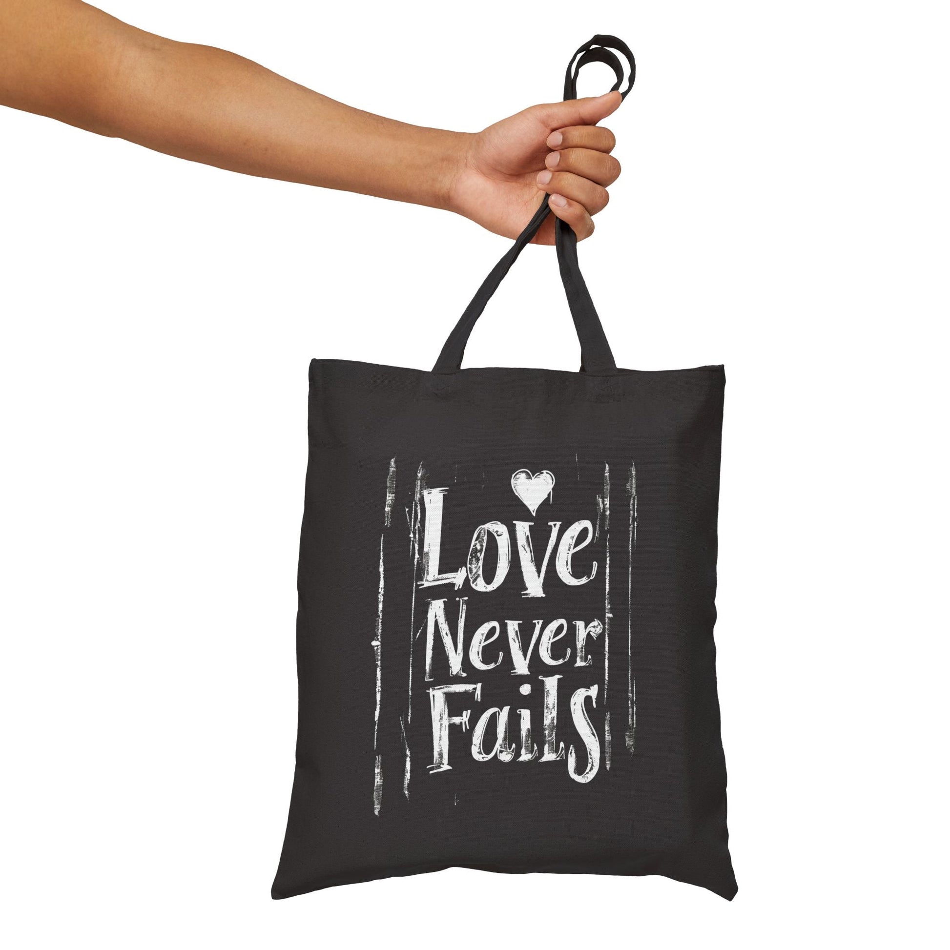 Love Never Fails - Black - Cotton Tote Bag - Bags - Nazareth Treasures
