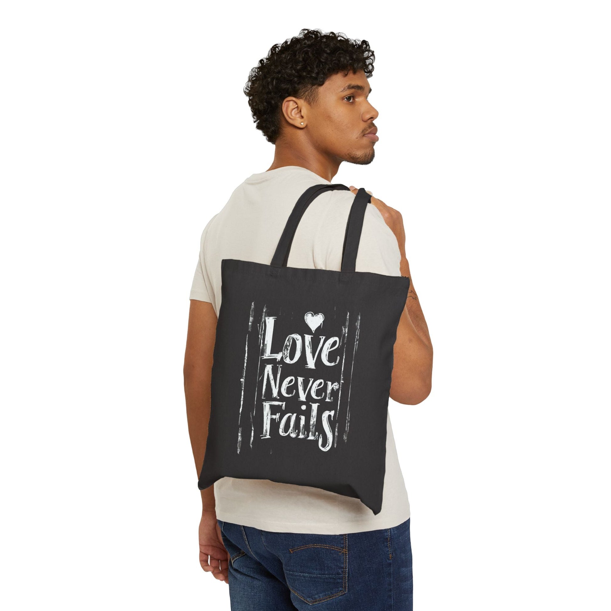 Love Never Fails - Black - Cotton Tote Bag - Bags - Nazareth Treasures