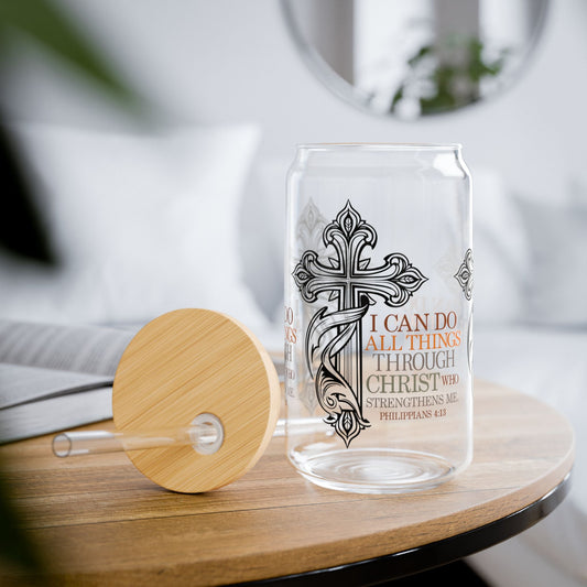 Philippians 4:13 Cup Glass, 16oz - Mug - Nazareth Treasures