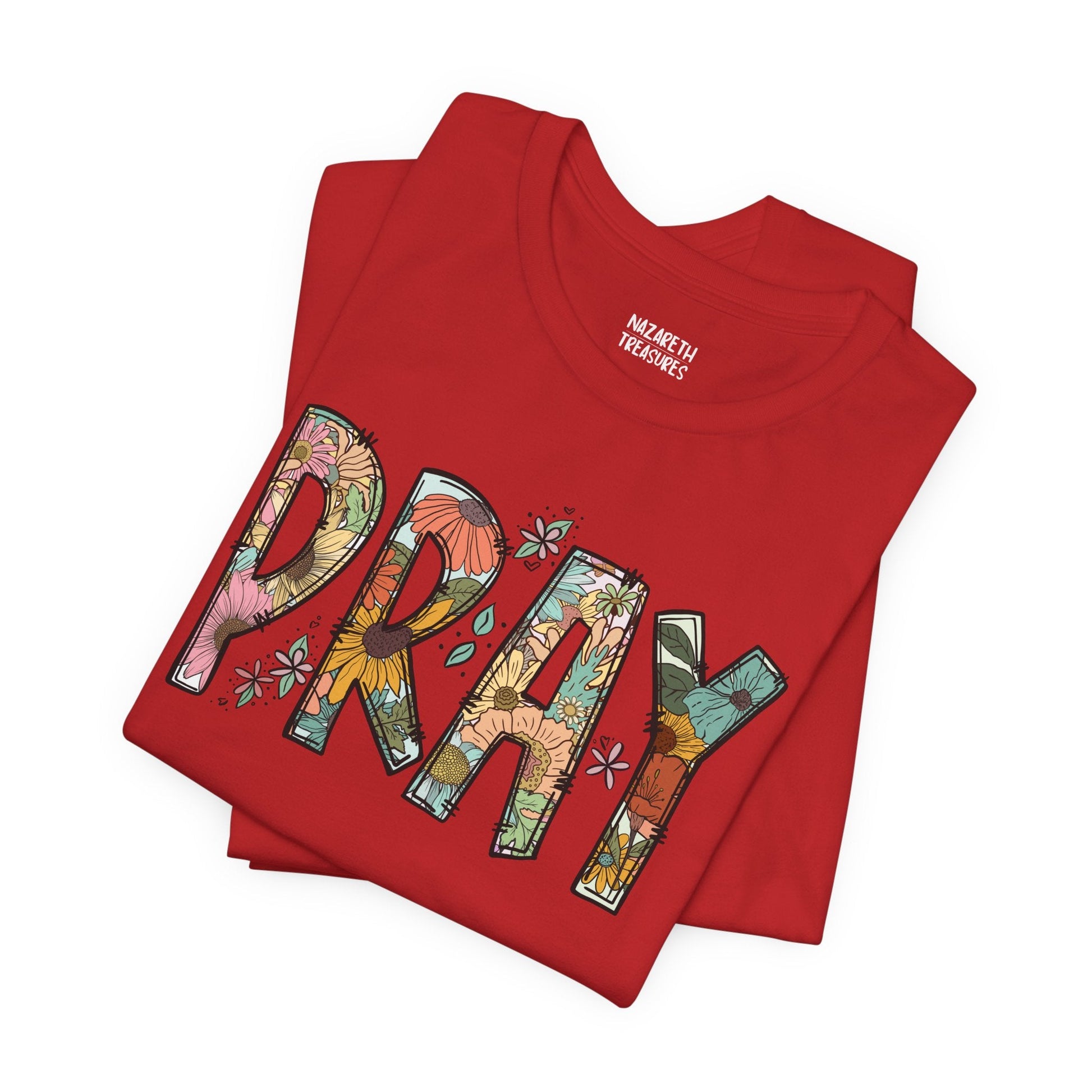 Pray Flowers Boho T-Shirt - T-Shirt - Nazareth Treasures