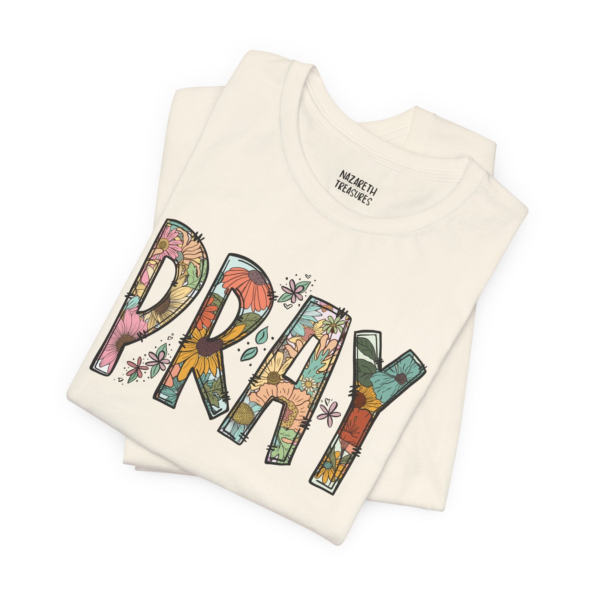 Pray Flowers Boho T-Shirt - T-Shirt - Nazareth Treasures