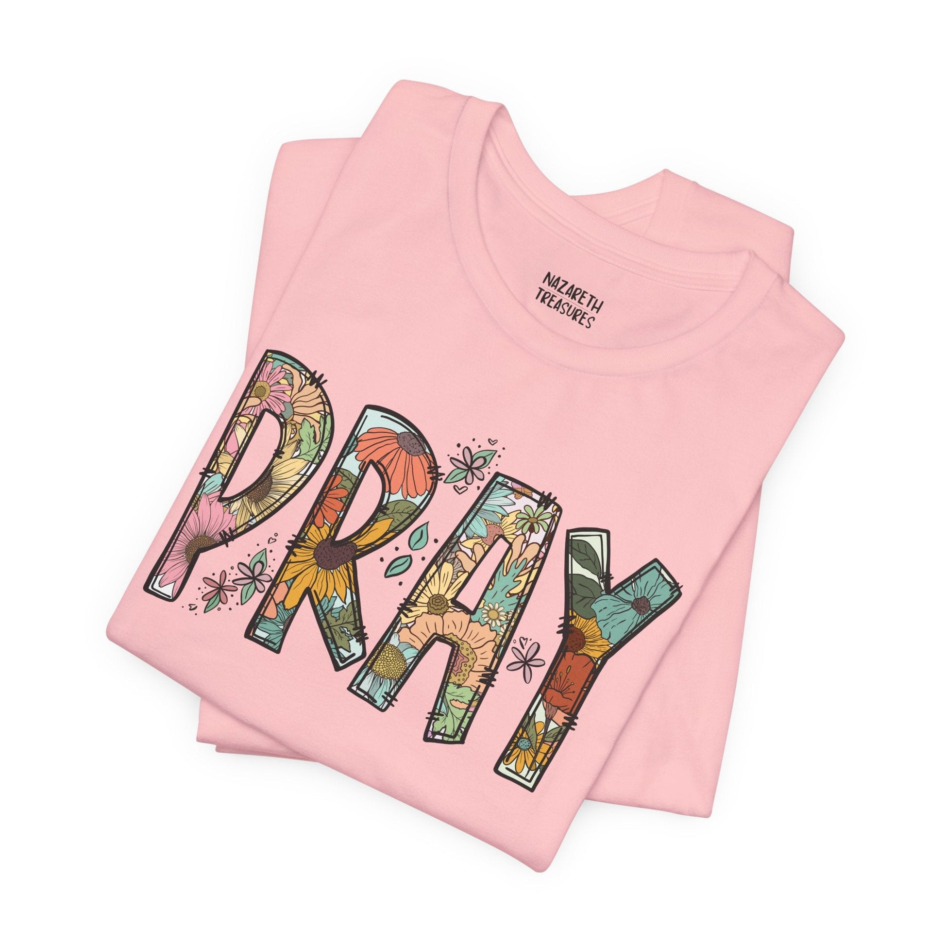 Pray Flowers Boho T-Shirt - T-Shirt - Nazareth Treasures