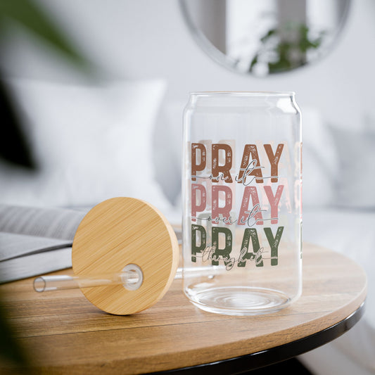 Pray On It Pray Over It Pray Through It - Cup Glass, 16oz - Mug - Nazareth Treasures