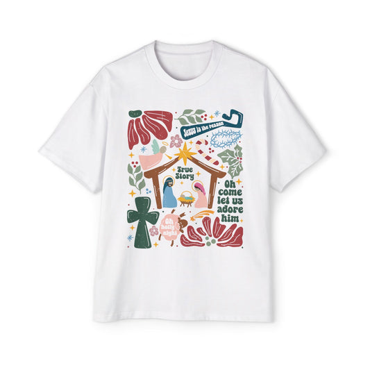True Story Nativity - Christmas Oversized T-shirt - T-Shirt - Nazareth Treasures