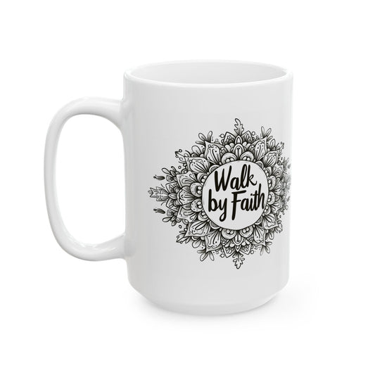 Walk By Faith , Mandala Leaves - Mug - Mug - Nazareth Treasures
